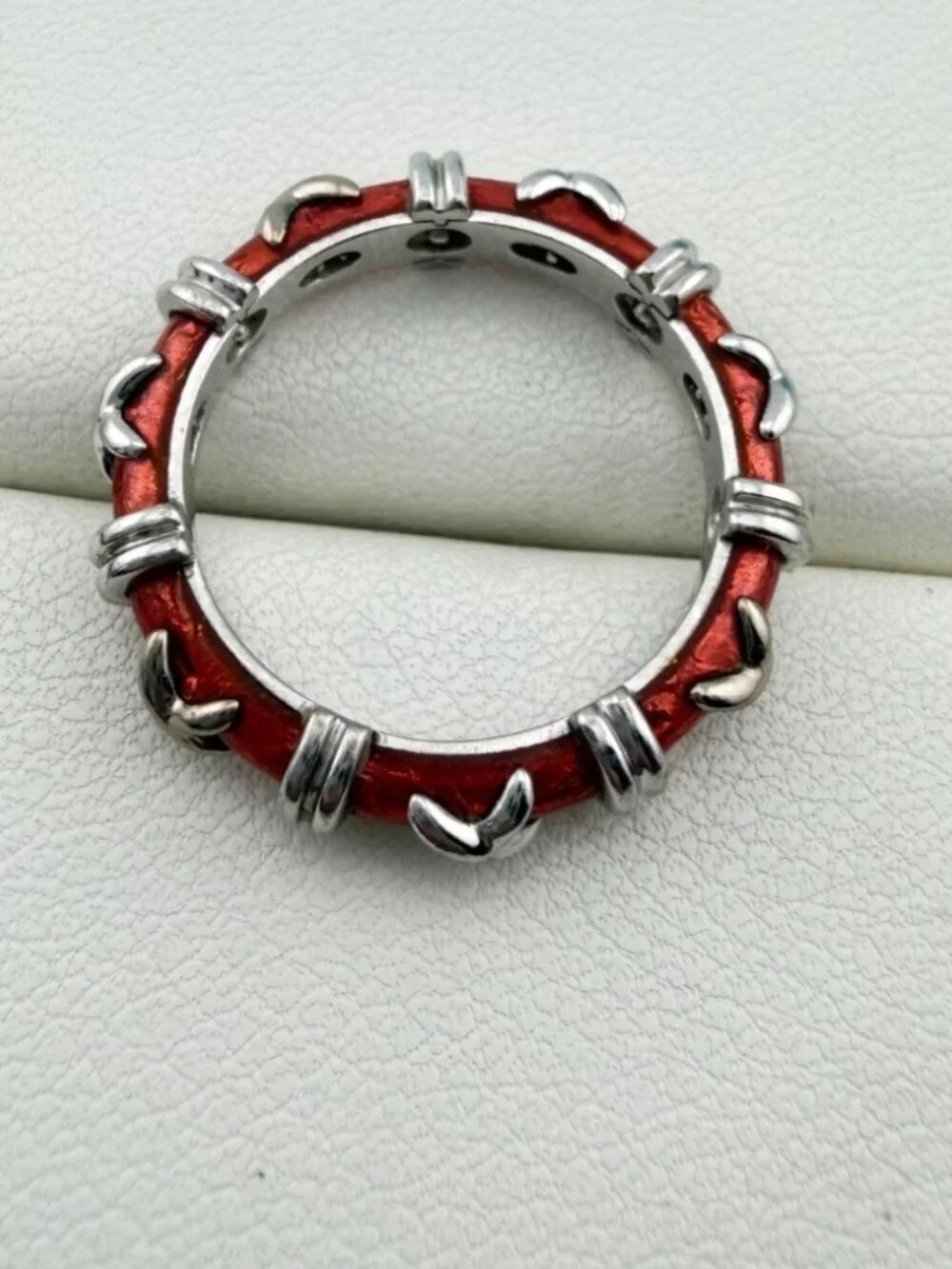 Tiffany & Co. Schlumberger Croisillon Ring Red Paillonne Enamel 18k Gold Sz 5.5